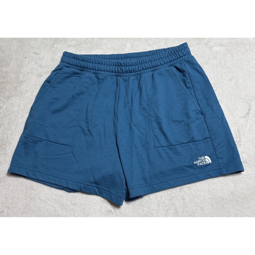 North Face Fleece Shorts Womens Size Large Simple Logo Blue Coral Elastic Waist